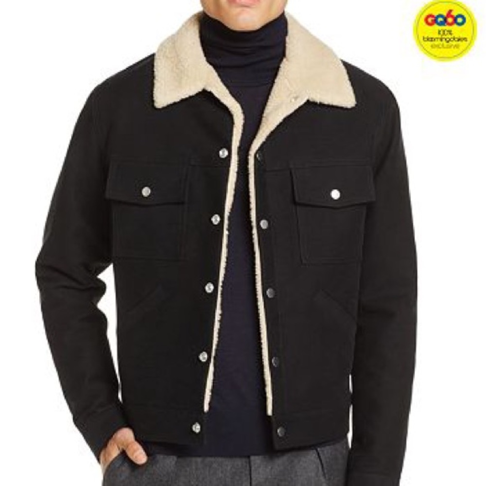 Sandro Paris Black Cotton Sherpa Lined Trucker Jacket Size M